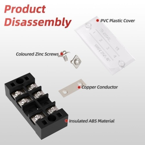 15A Screw Terminal Block 12 Position Dual Row Covered Pre Insulated Barrier