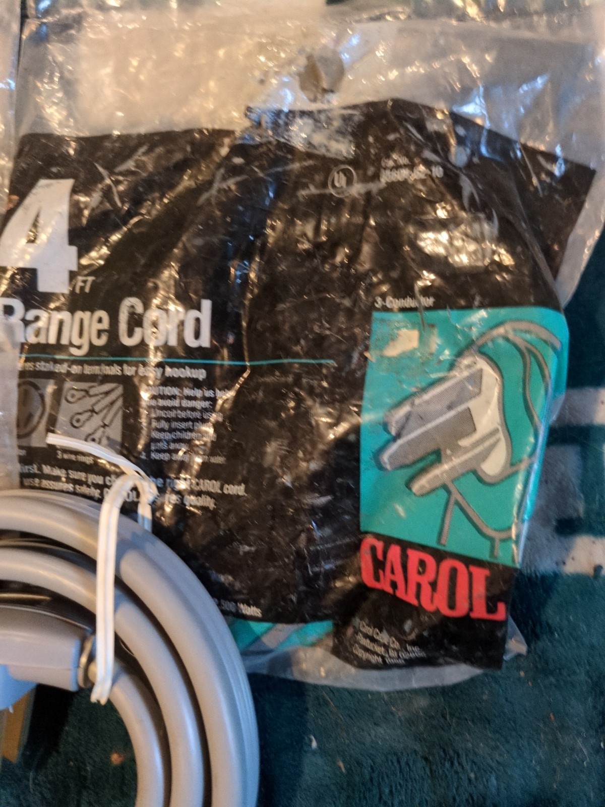 Range/Dryer Cord 4′ by Carol 05654-62-10 3 Prung Electrical Conductor NOS New