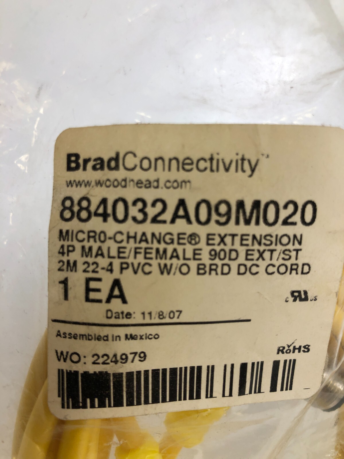 BRAD CONNECTIVITY 884032A09M020, MICRO-CHANGE Extension 4P M/F 2m NEW