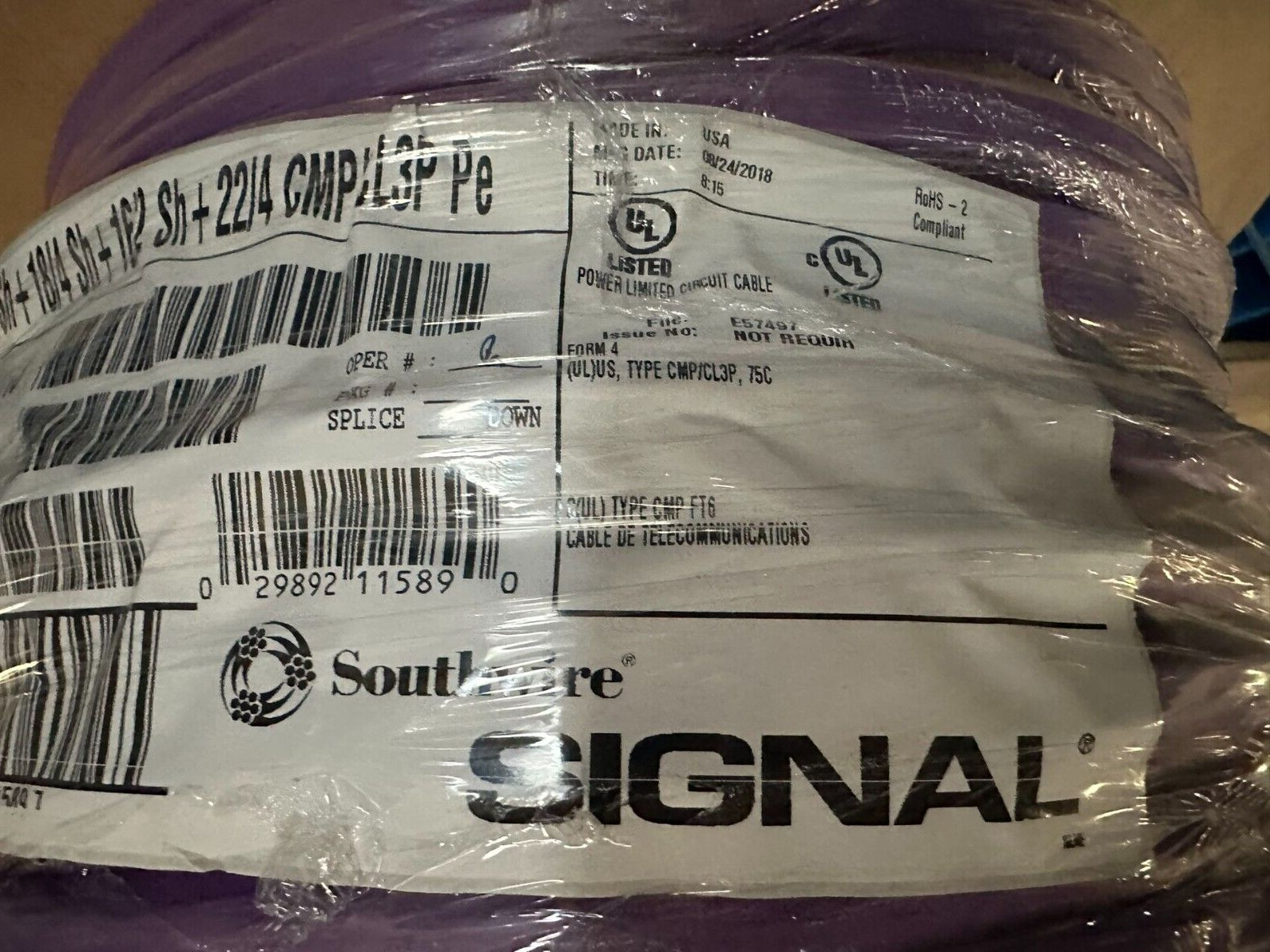 Southwire SIGNAL 18/6Sh+ 18/4Sh +16/2Sh + 22/4 CMP/CL3P, 500 ft spool Wire, NEW
