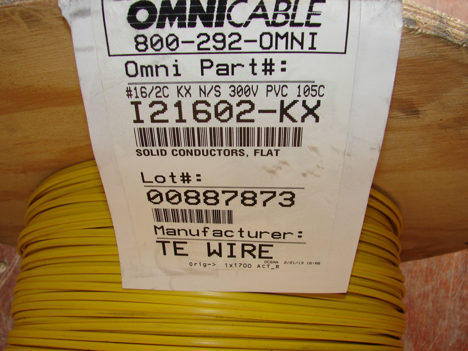 Omnicable I21602-KX TE Wire Thermocouple #16/2C KX N/S 300V PVC 105c (20′ Feet)