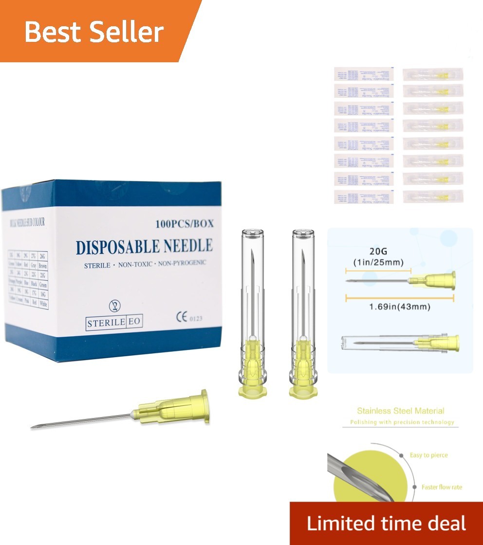 20 Gauge Luer Lock Needle – 1 Inch, 100 Pack – Durable Industrial Dispensing