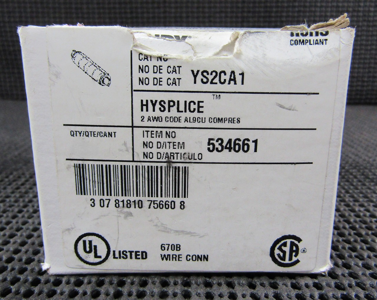 BURNDY YS2CA1 2AWG ALUMINUM COMPRESSION BUTT SPLICE – LOT OF 5 / NEW NO BOX