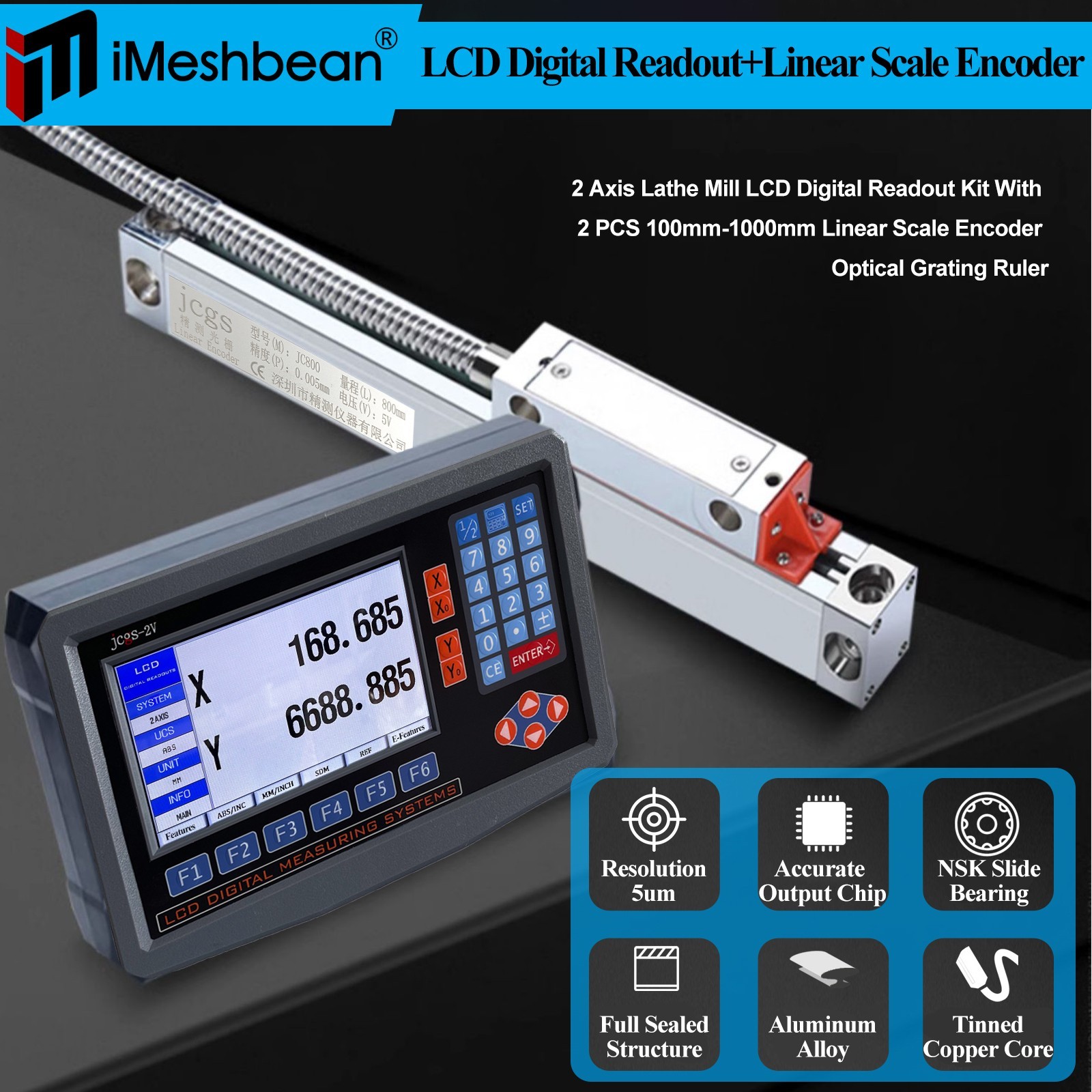 LCD DRO 1/5/10um Linear Scale Digital Readout 2/3 Axis for Bridgeport Mill Lathe