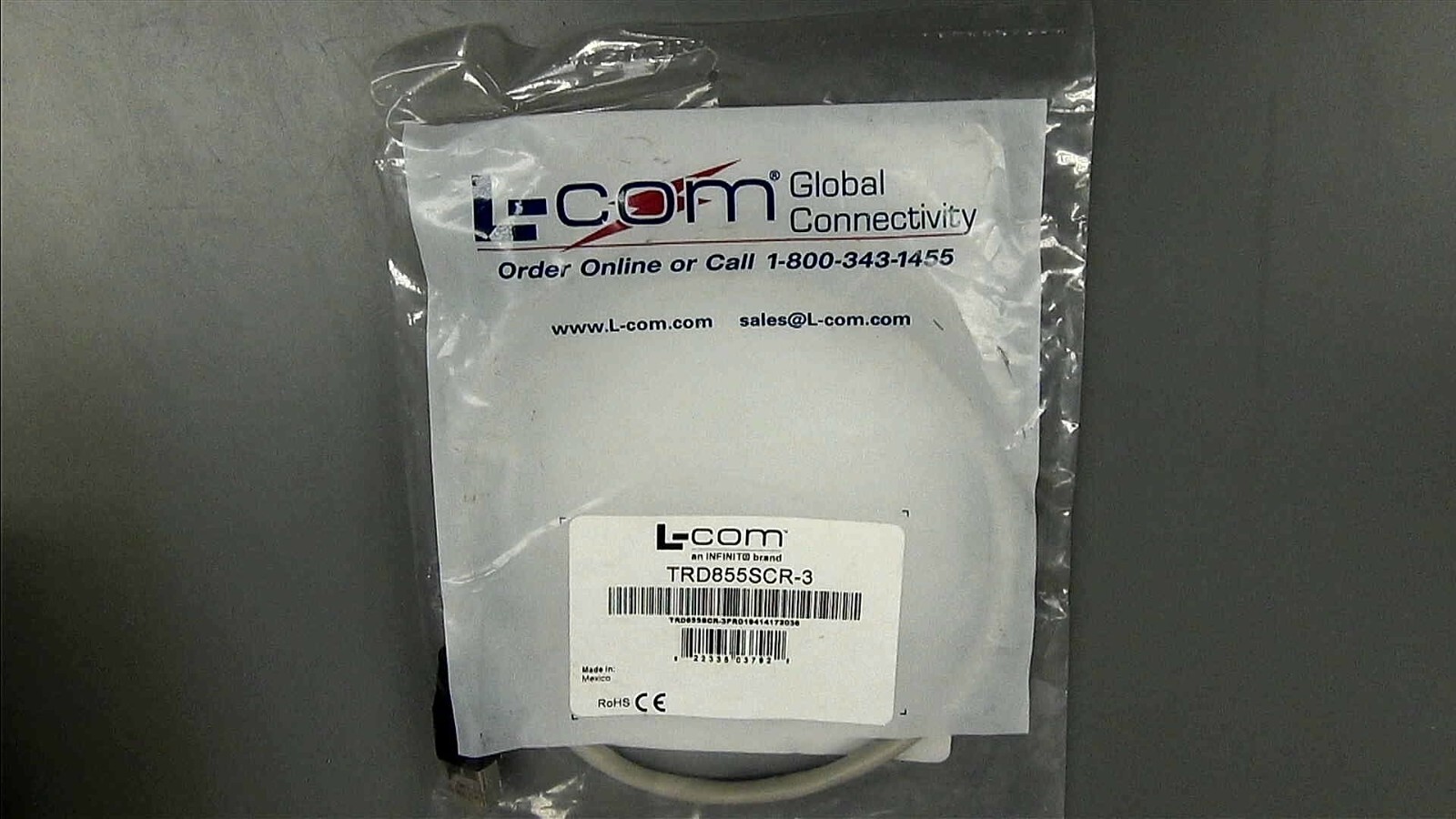 L COM TRD855SCR-3, CAT5e Ethernet Cable, RJ45 3ft