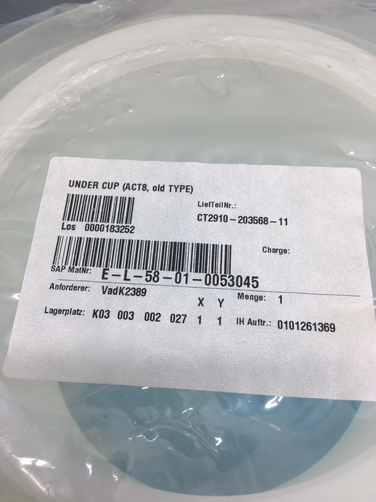Tokyo Electron TEL CT2910-203568-11 Under Cup (ACT8, Old Type), Catch, 128625