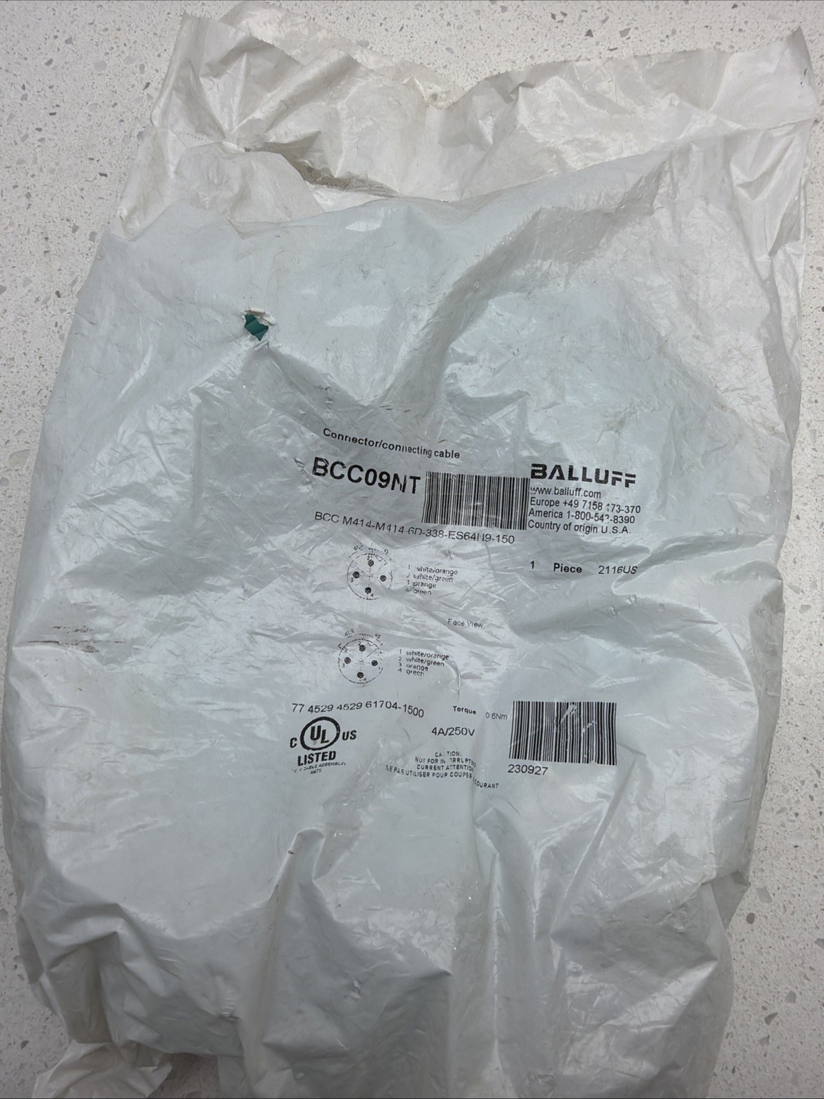 BALLUFF BCC09NT, ETHERNET CABLE, BCC M414-M414-6D-338-ES64N9-150 #324689