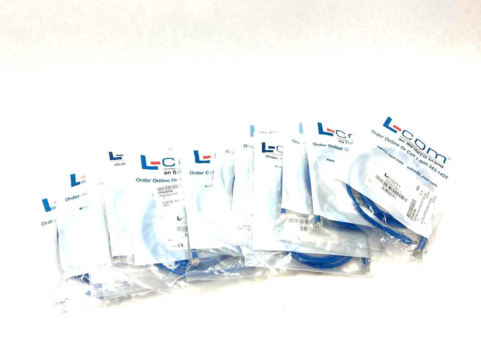 L-Com TRD815BL-5 Ethernet Patch Cord Cat5e Blue LOT OF 13