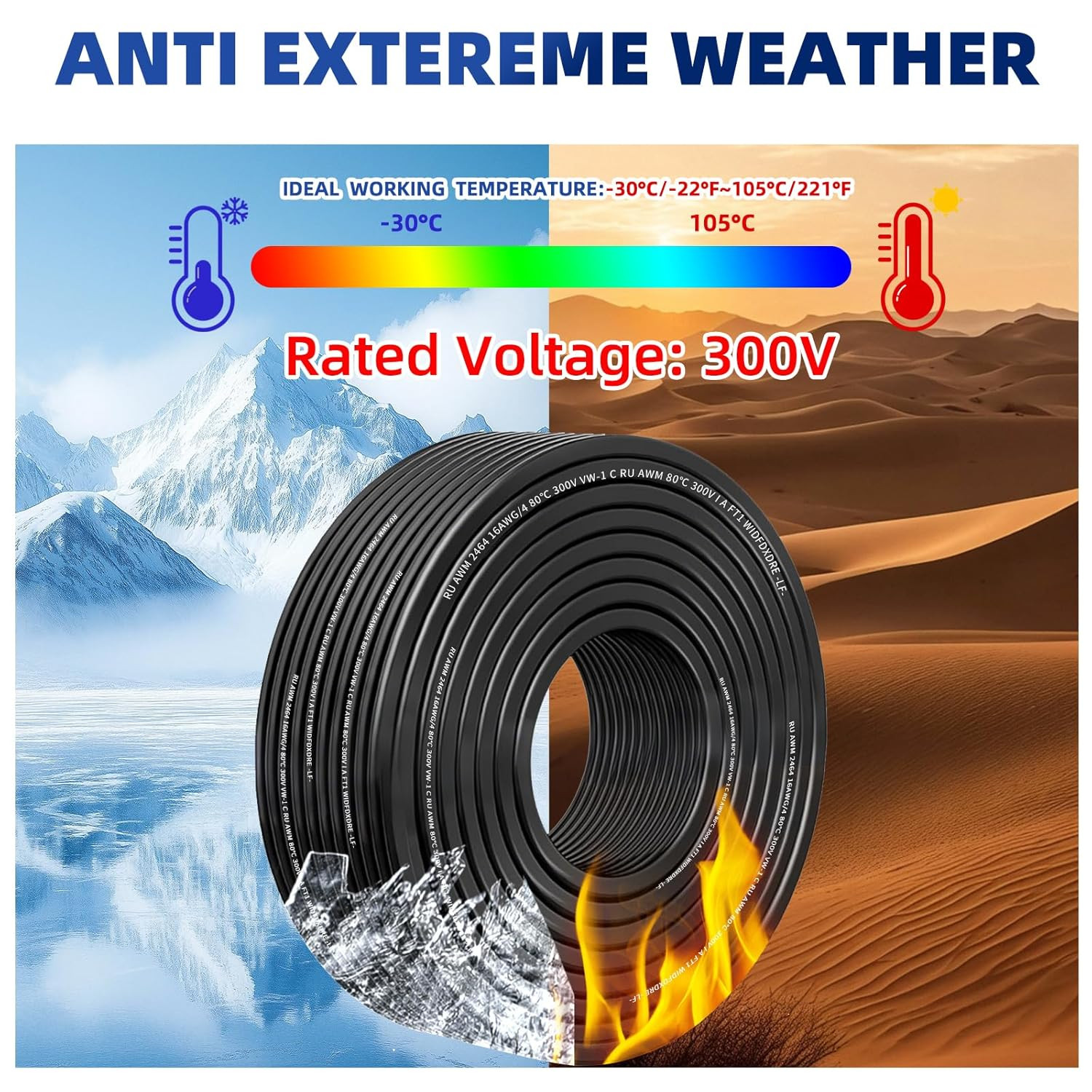 16 Gauge 100% Pure Copper 2 Conductor 16/2 Flexible Electrical Wire 100FT, UL246