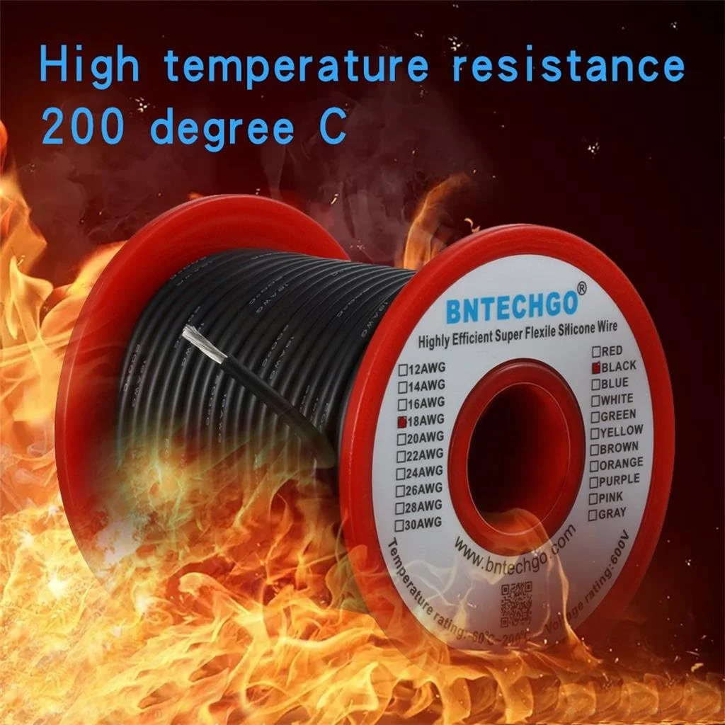BNTECHGO 18 Gauge Silicone Wire Spool 100 ft Black Flexible 18 AWG Stranded Tinn