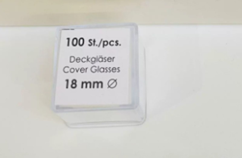 100-count box of round cover slips, 18 mm, No. 1 thickness, 41001118