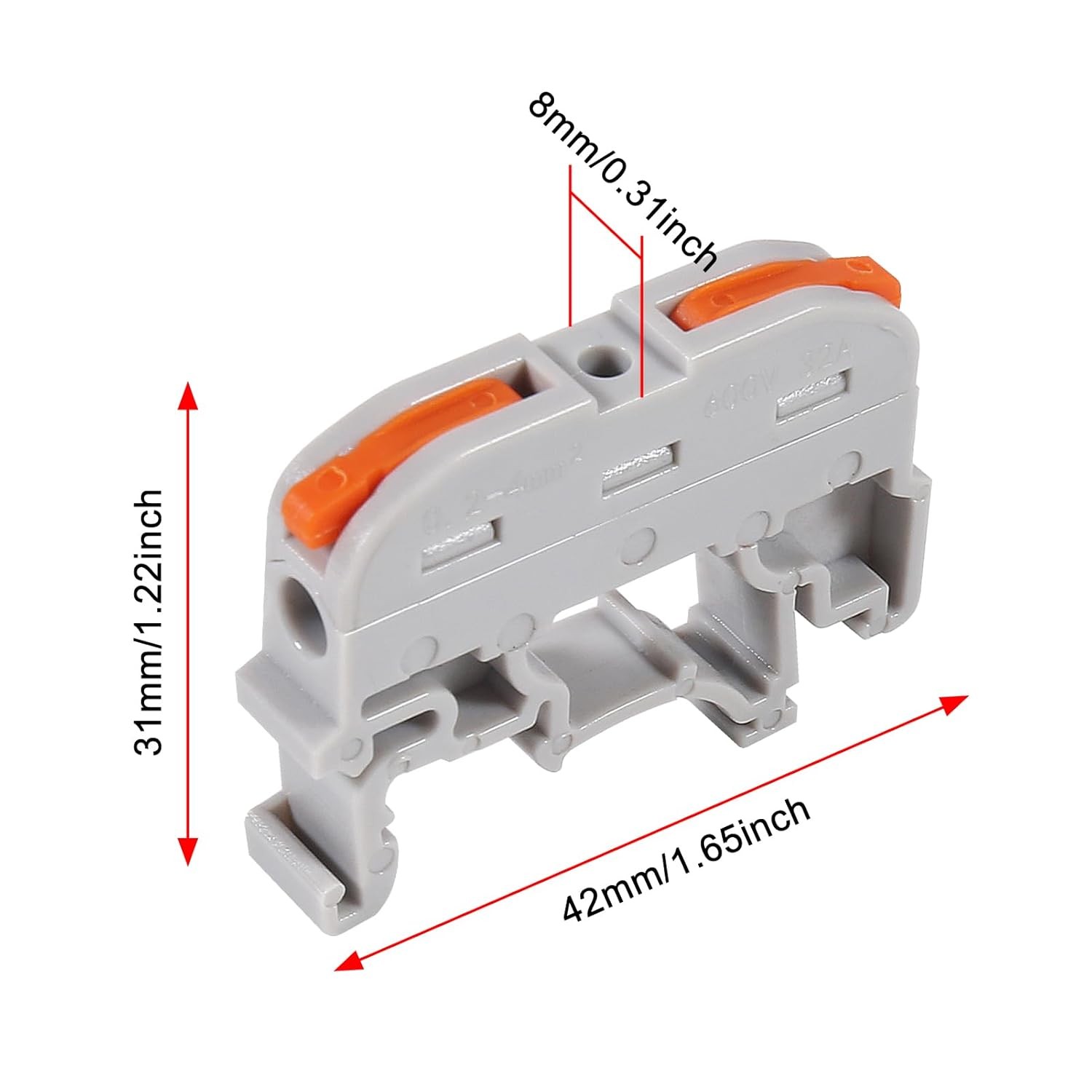 20PACK DIN Rail Terminal Blocks, Compact Wire Conductor Wi Color: 20 Pack Grey
