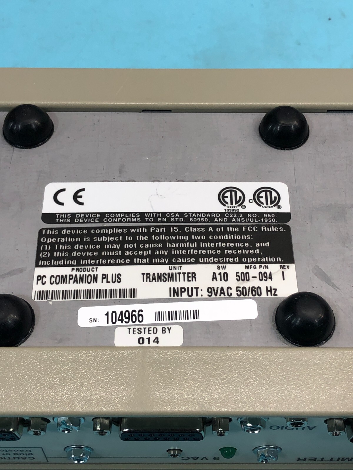 Cybex 500-094 PC Companion Plus Transmitter, A10, 9VAC, 50/60Hz, PCIE-0, 151753
