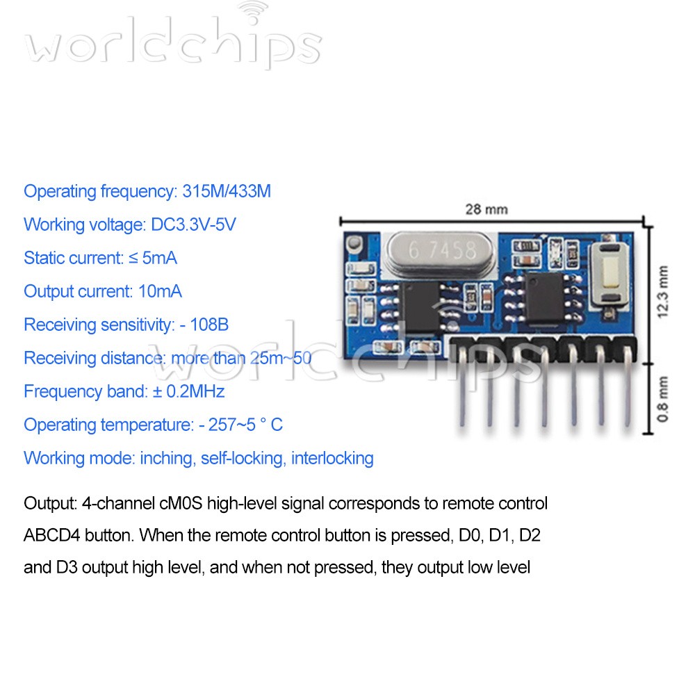 10pcs 315Mhz/433Mhz Wireless 4CH RF Receiver 1527 Learning Code Decoder Module