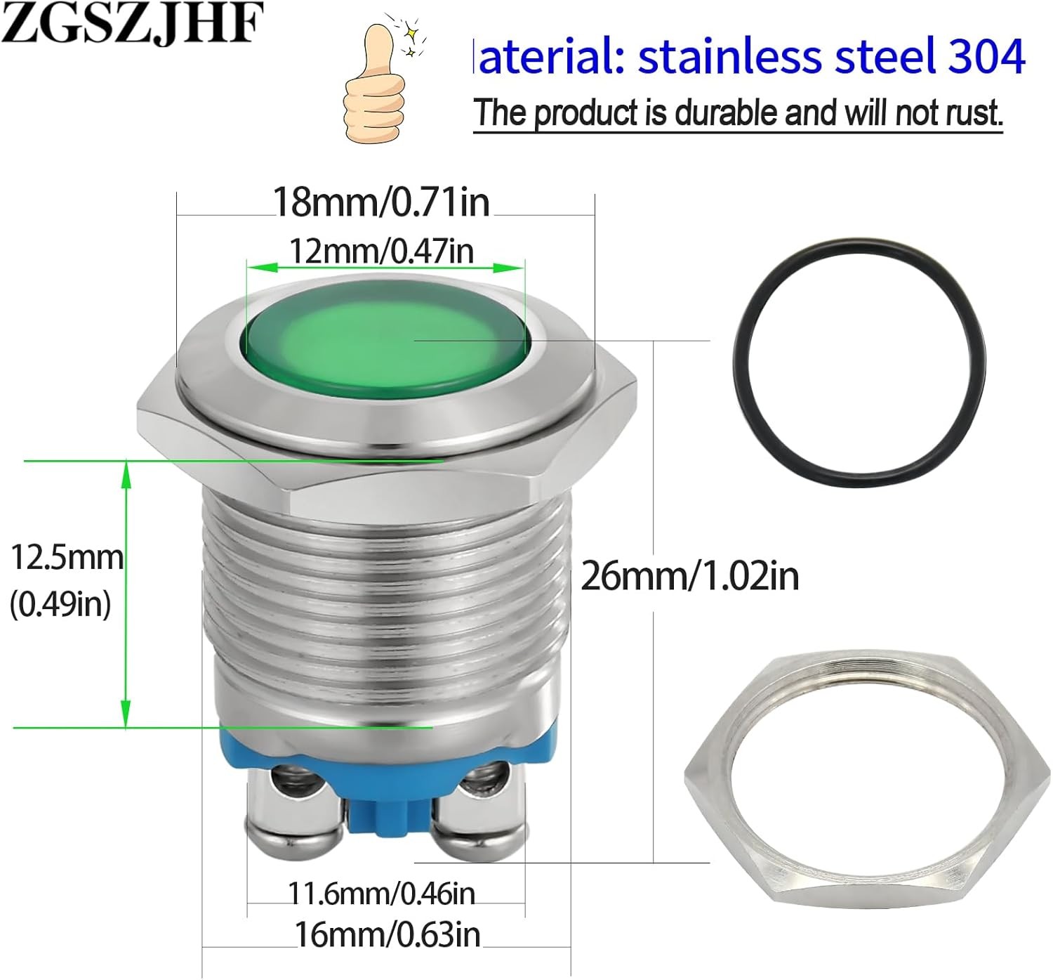 16mm 12V 24V LED Indicator Light, Frosted Surface, Waterproof Screw Terminal