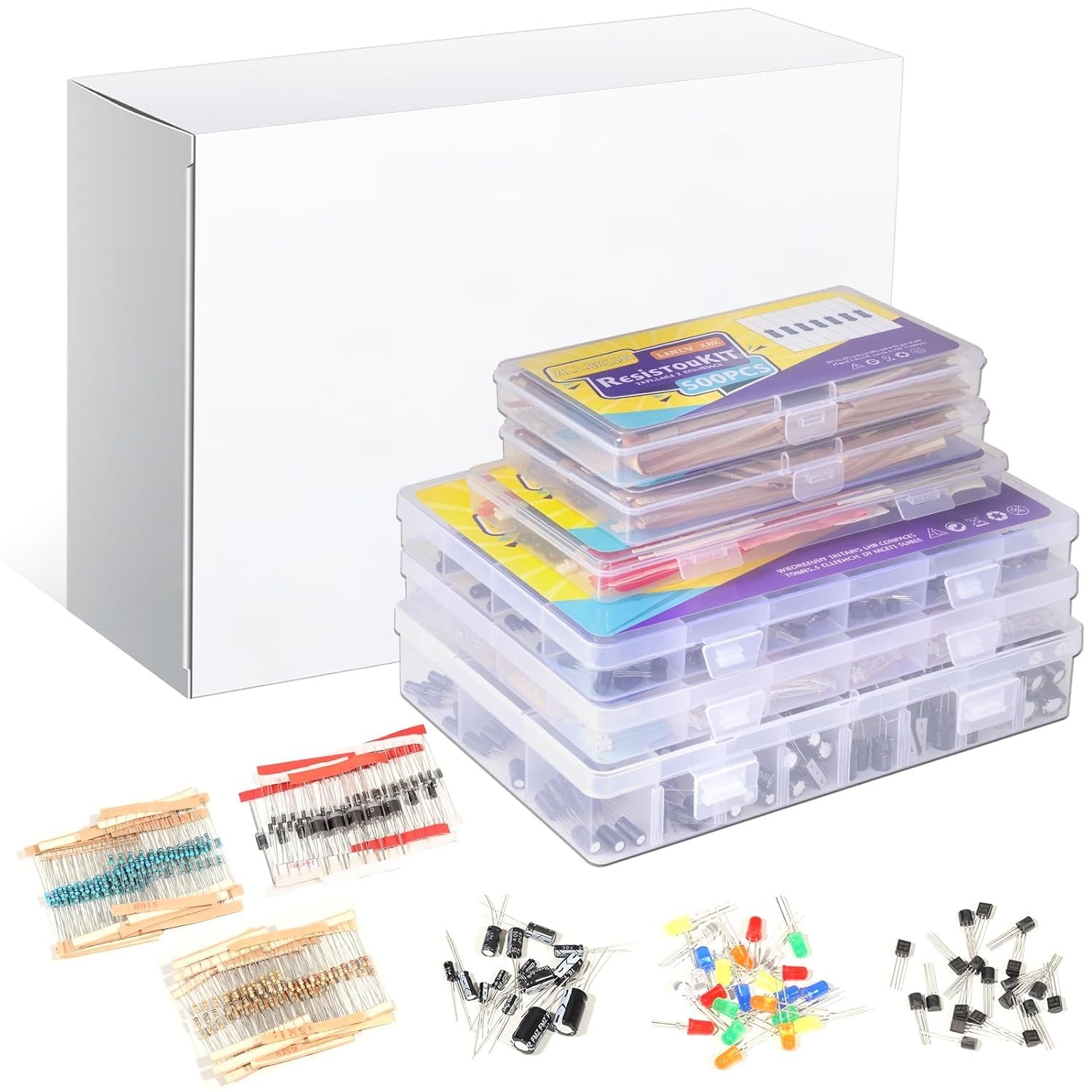1910Pcs Electronic Components Kit for DIY Projects with Resistors and Capacitors