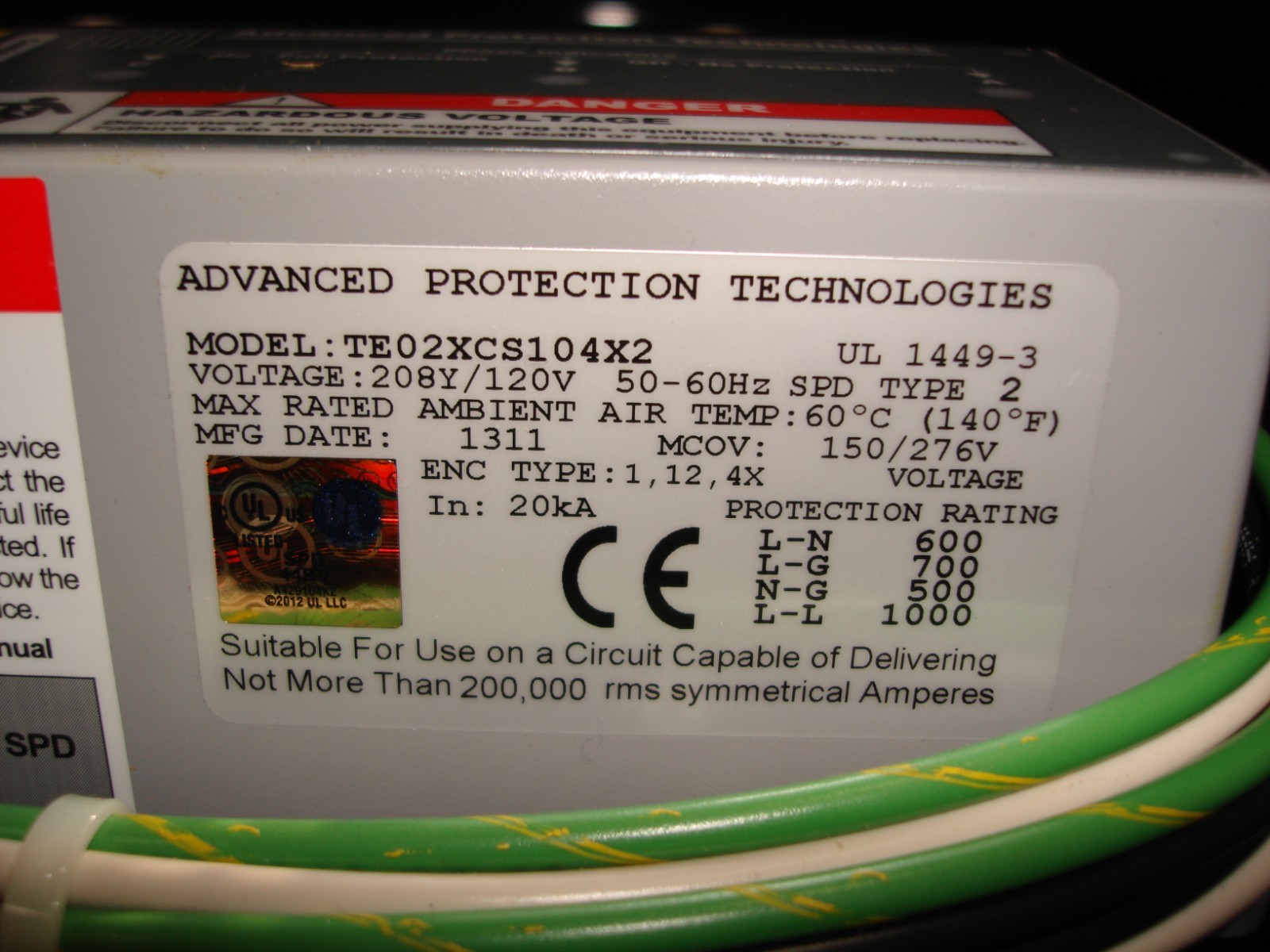 Advanced Protection Technologies Inc. (APT) TE02XCS104X2 Surge Protection Device