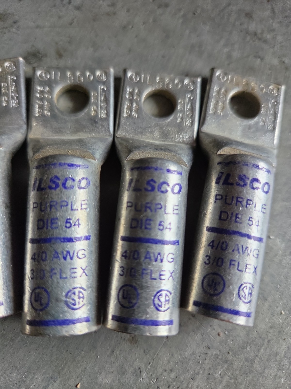 6- BURNDY YA28L 4/0 AWG Crimp Terminal Lug, Purple, N200
