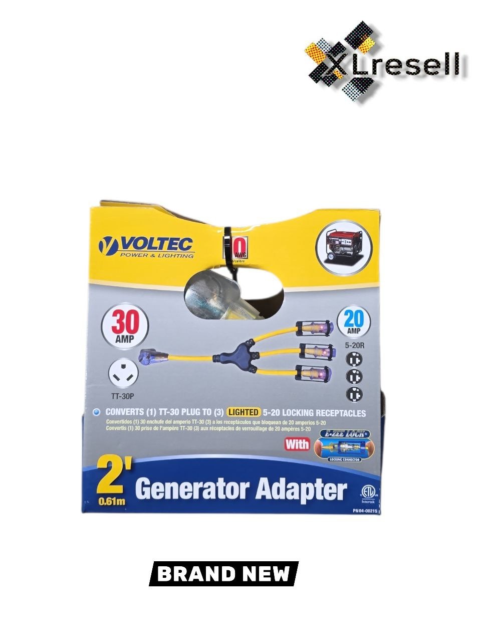 Voltec 04-00215 2′ W Generator Adapter, TT-30P to (3x) 5-20R with E-Zee Lock-New