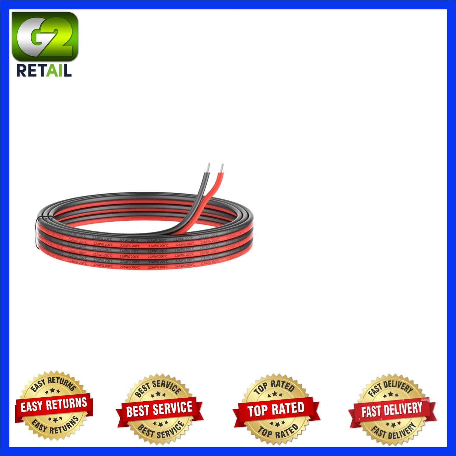 22 AWG Silicone Wire – 10ft Flexible Tinned Copper (Black & Red Options)