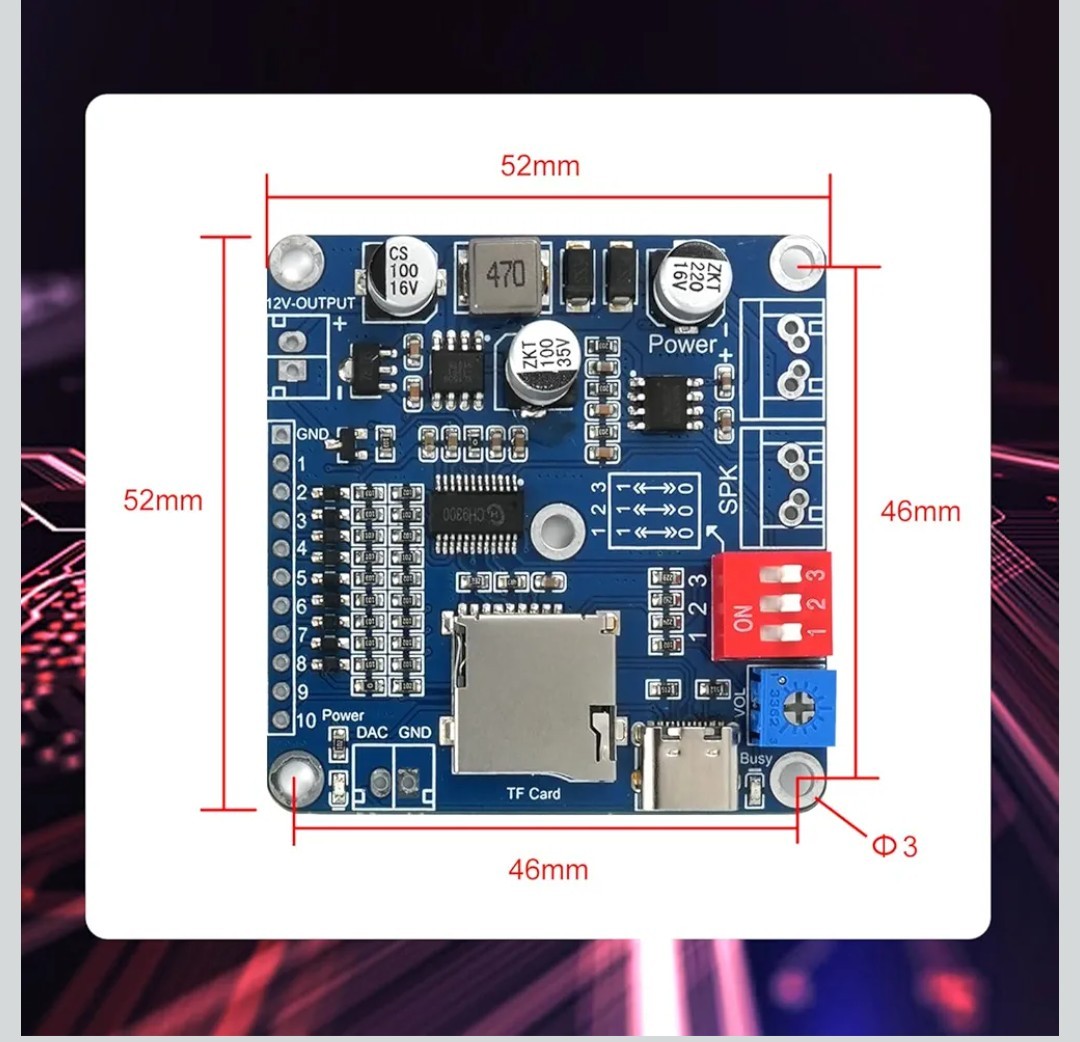 20W Voice Playback Module, TF Card 32GB Sound Board USB Downloadable MP3…