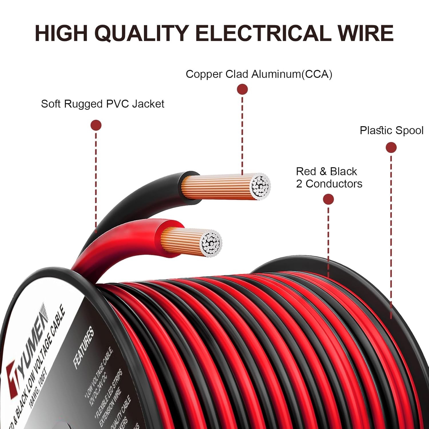 100FT 12/2 Gauge 2pin 2 Color Red Black Cable Hookup Electrical Wire LED Stri…