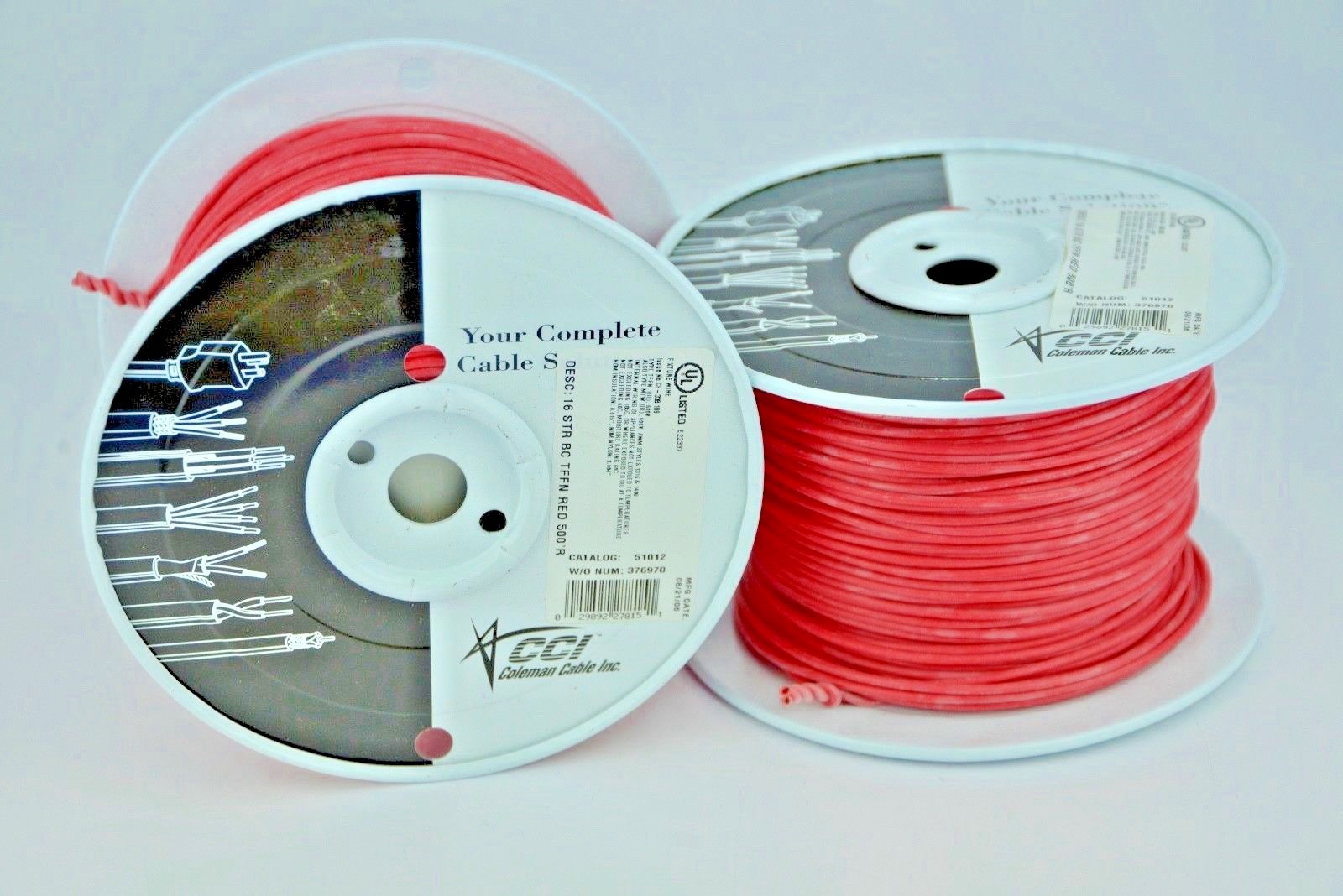 New Coleman Cable Inc. 500′ Roll of 16 STR Red Fixture Wire
