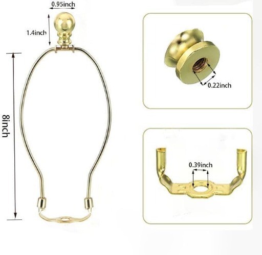 Polished Brass Lamp Harp Holder 8 Inch Set Finials Saddle Base Shade Bracket