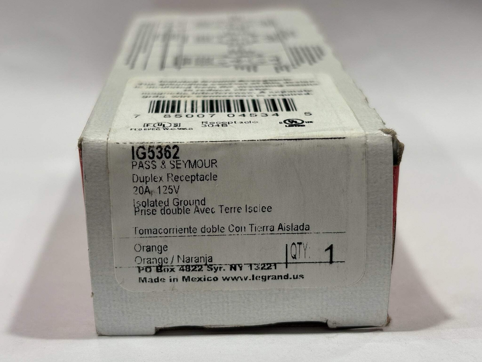 9 PC New Open Legrand IG5362 Isolated Ground Duplex Receptacle, 20A, 125V, Orang