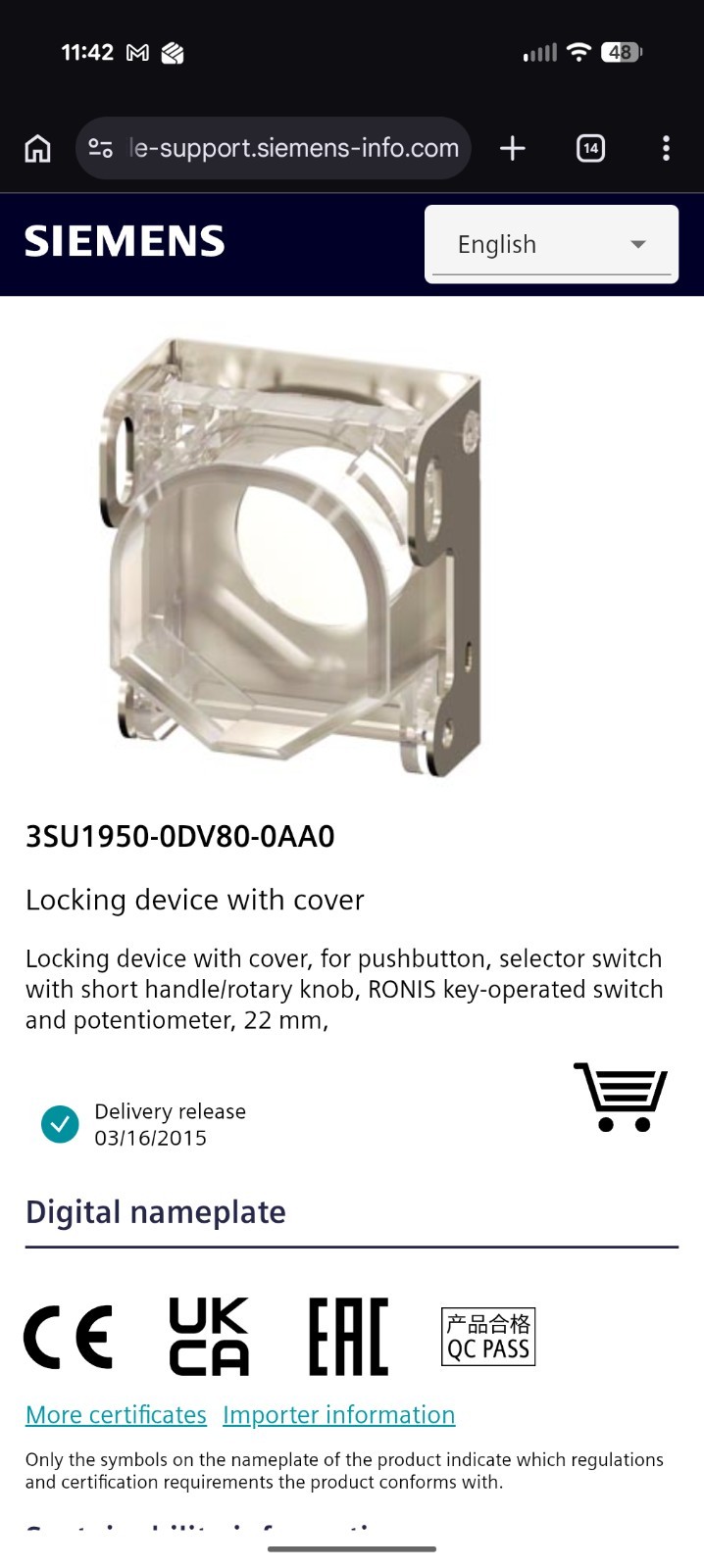 Siemens 3SU1950-0DV80-0AA0 Locking device with cover