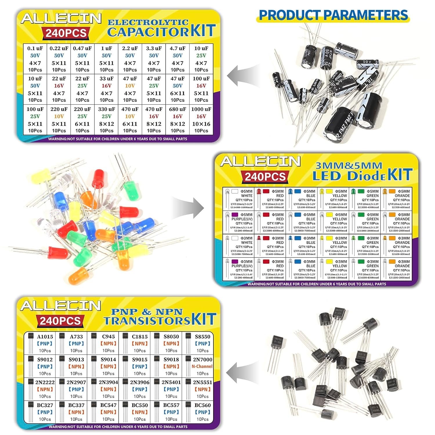 1910Pcs Electronic Components Kit for DIY Projects with Resistors and Capacitors