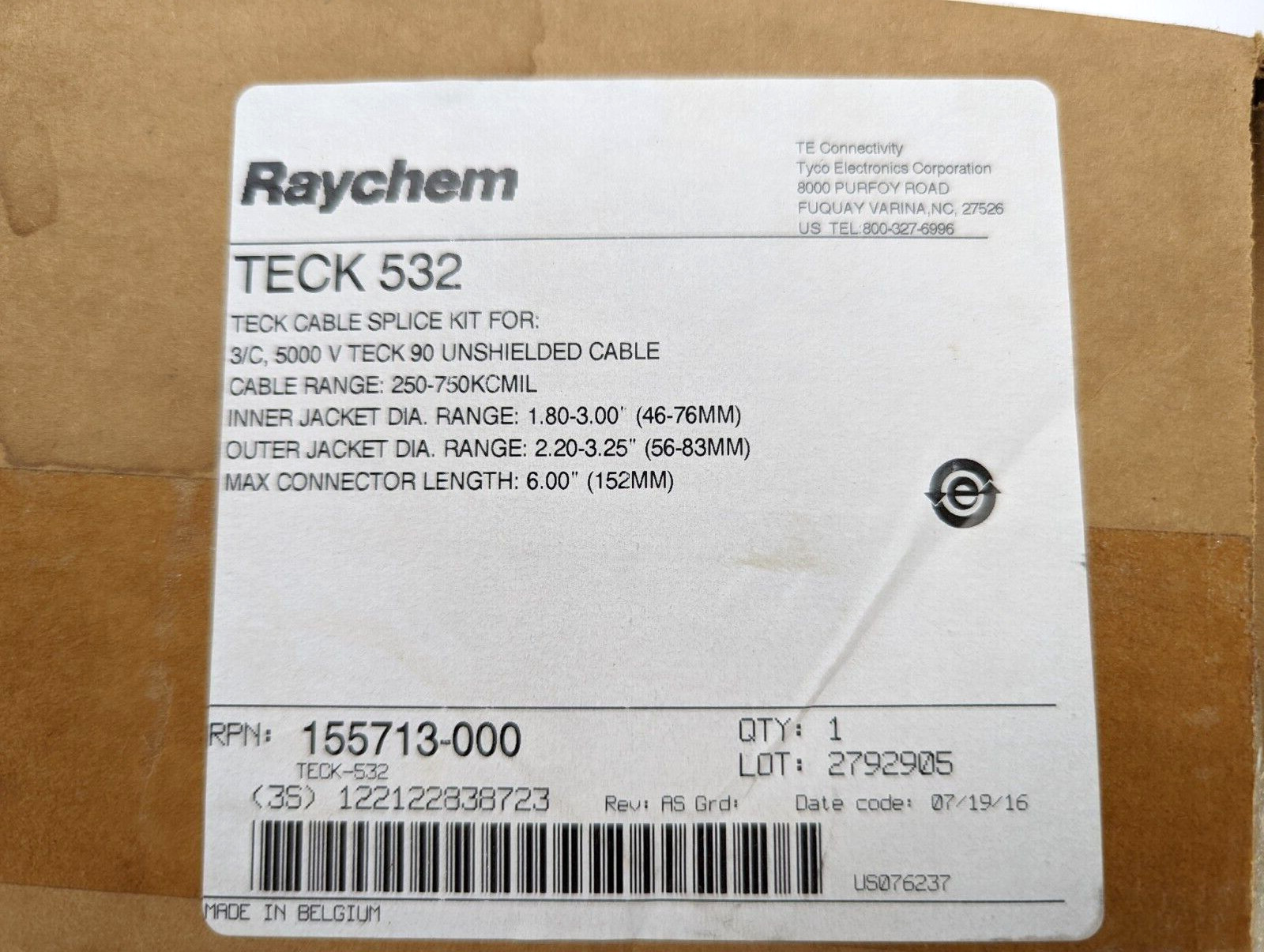 TYCO ELECTRONICS TECK-532 Raychem™ Splice Kit Unshielded for 3/C Armored Teck