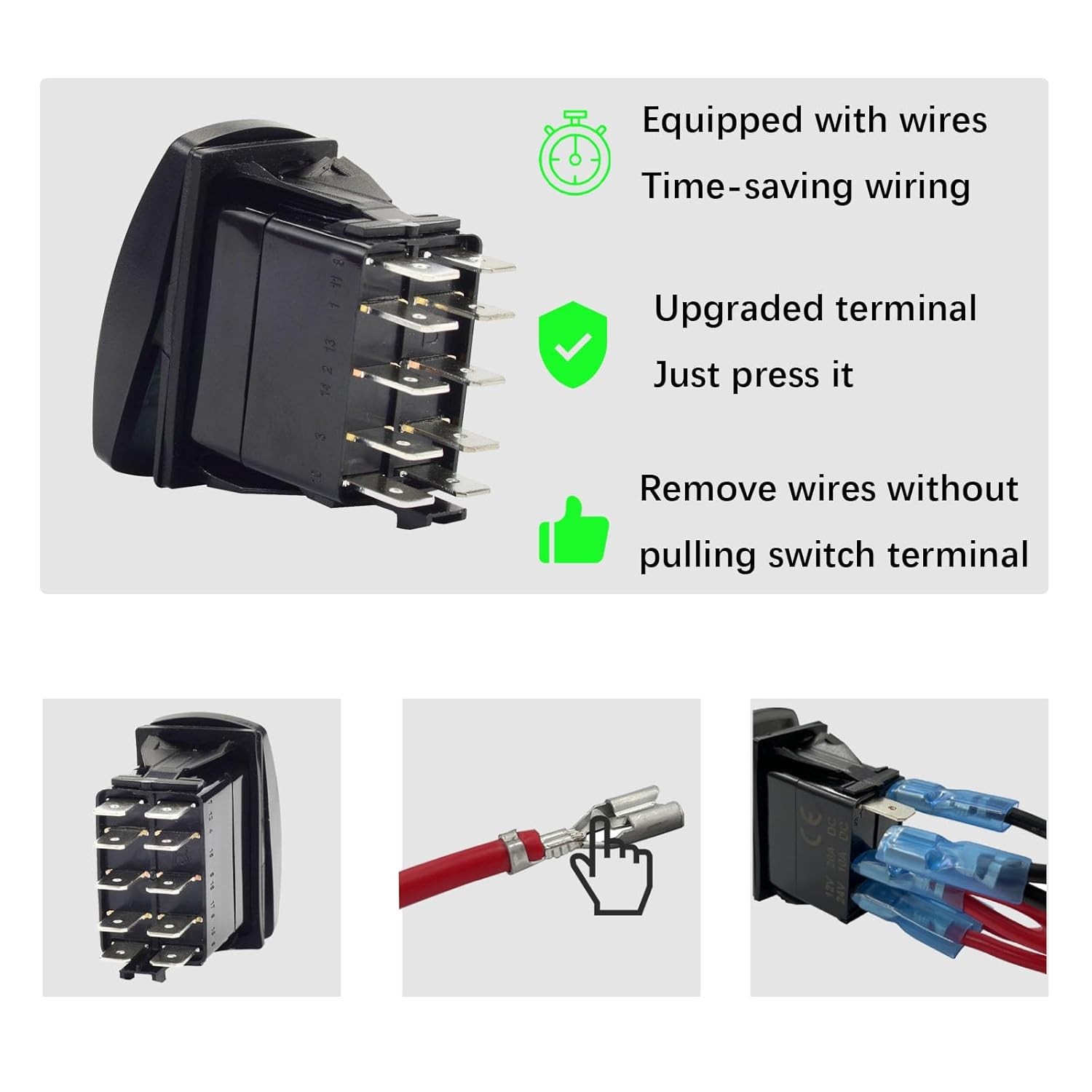 Blue LED Waterproof Momentary Rocker Switch 10 Pin ON Off ON DPDT 3 Position