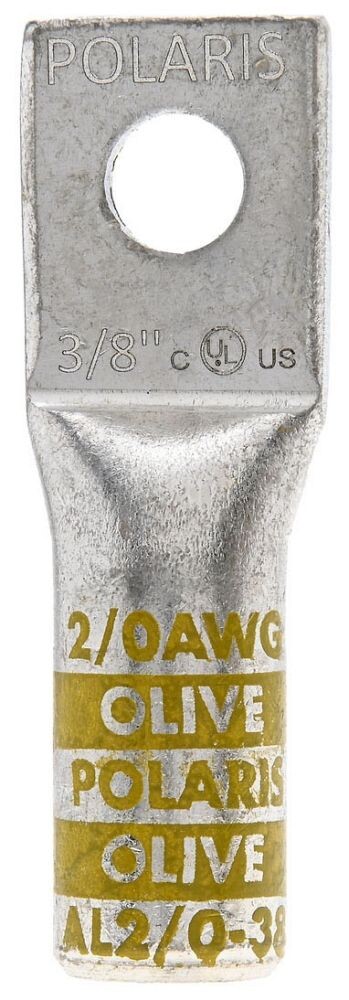 Polaris AL2/0-38, 2/0 AWG, 3/8″ Stud, Aluminum, 1-Hole, Compression Lug, 1 pc