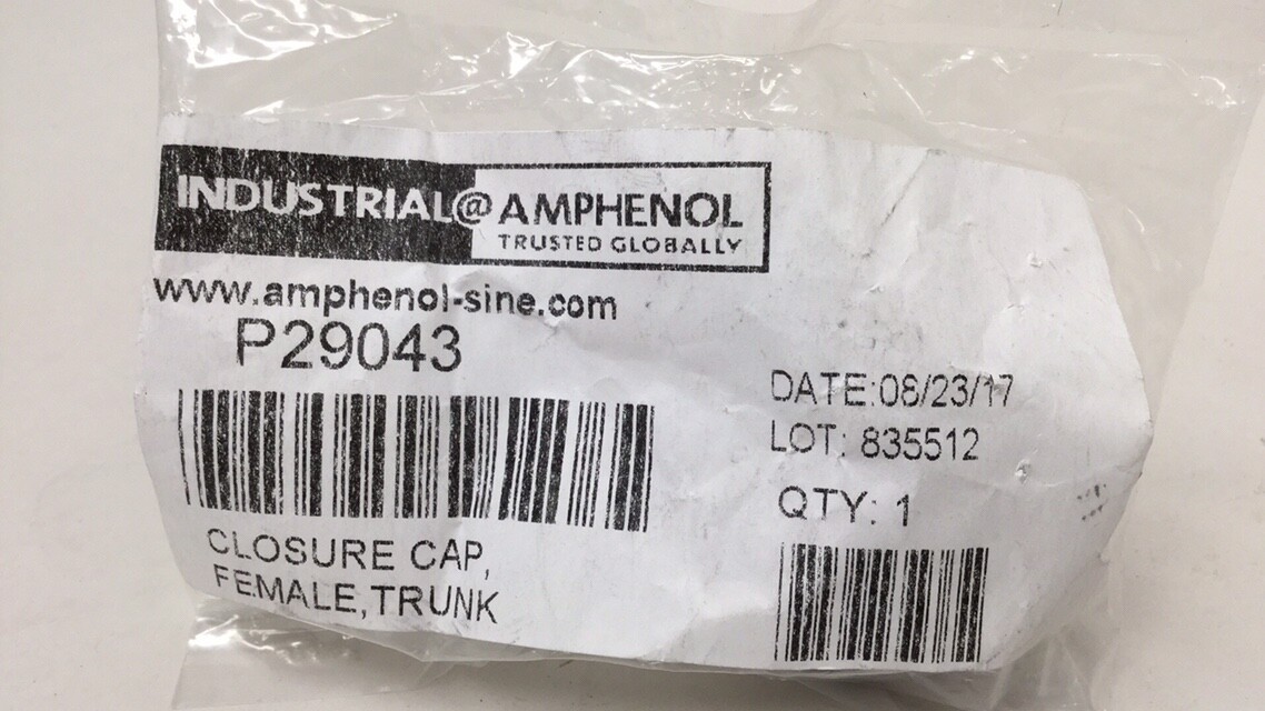 Amphenol Sine Systems P29043 Closure Cap Female Trunk External Threads