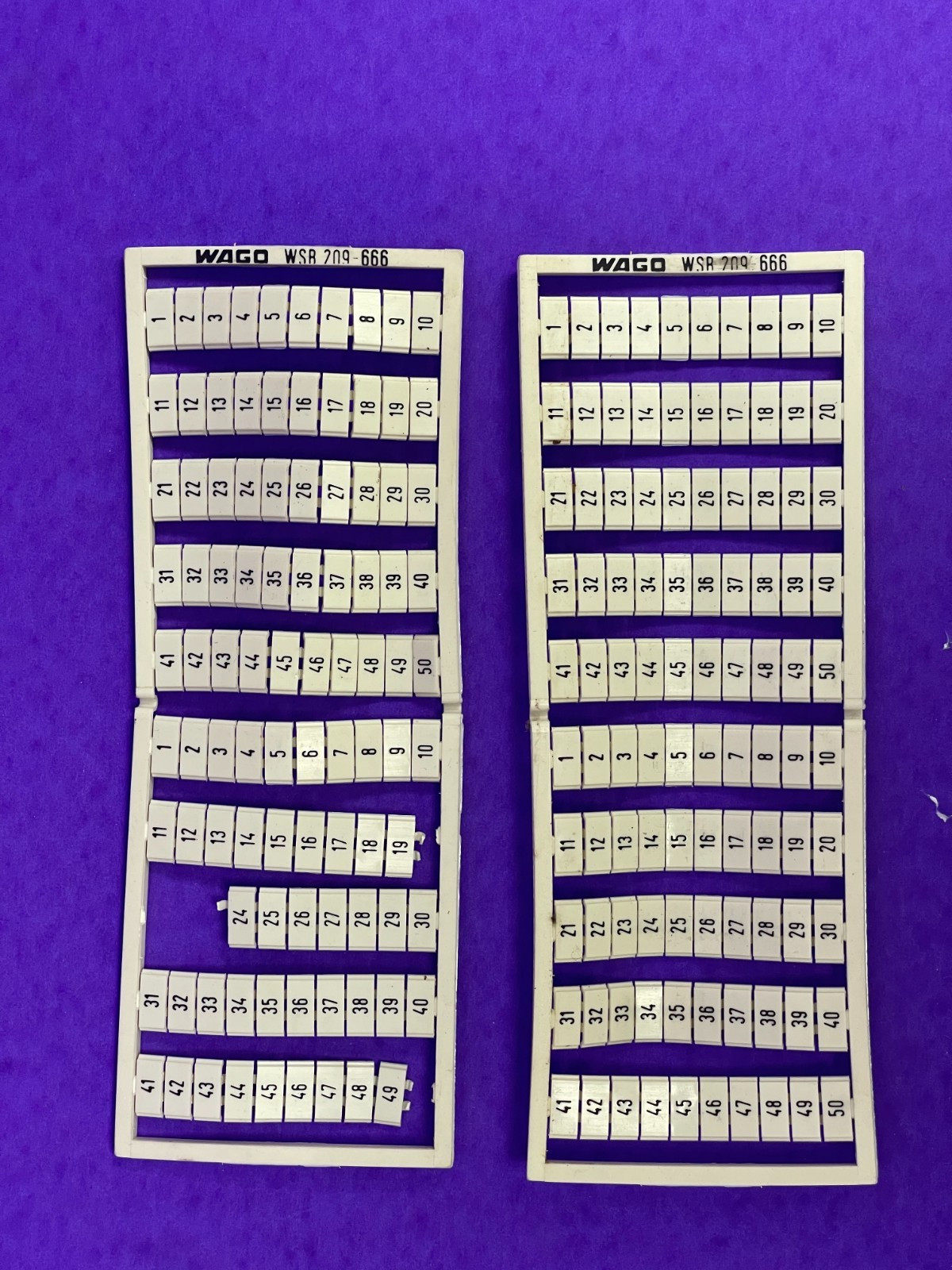 Wago WSR 209-666 Terminal Block Marker Numbers 1-50, Vertical Marking [Lot of 2]