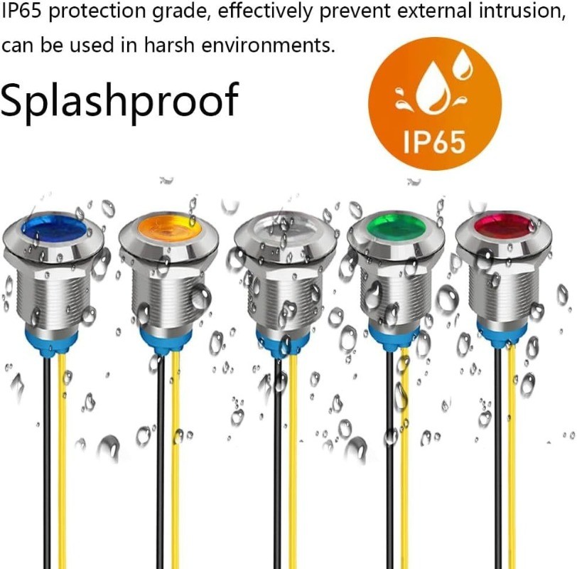 5Pcs 12mm LED Metal Indicator Light AC 110V-220V Waterproof In Color: Red 110V
