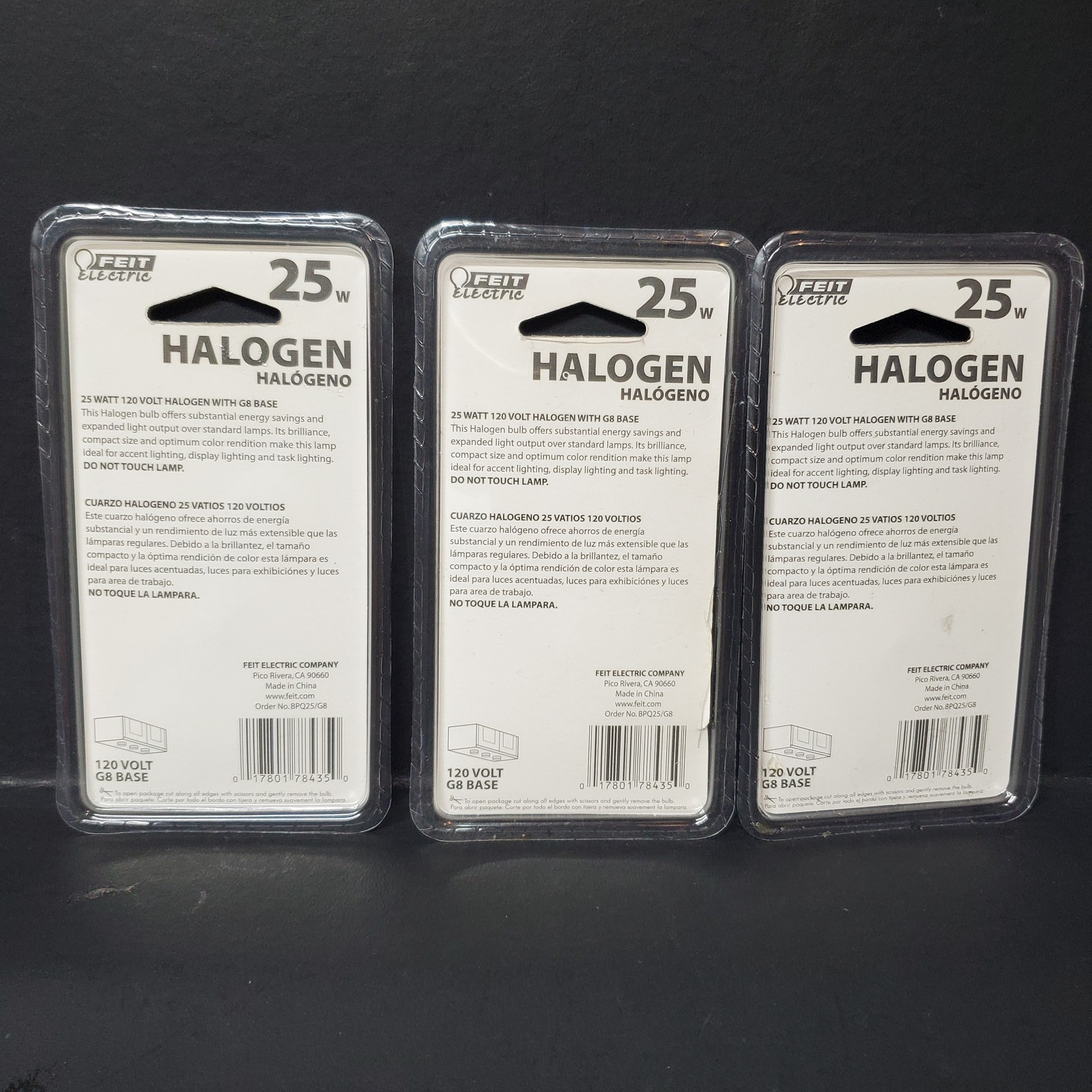 FEIT Electric 25W 120V G8 Halogen Bulb Clear Light Lamp – Lot of 3 New