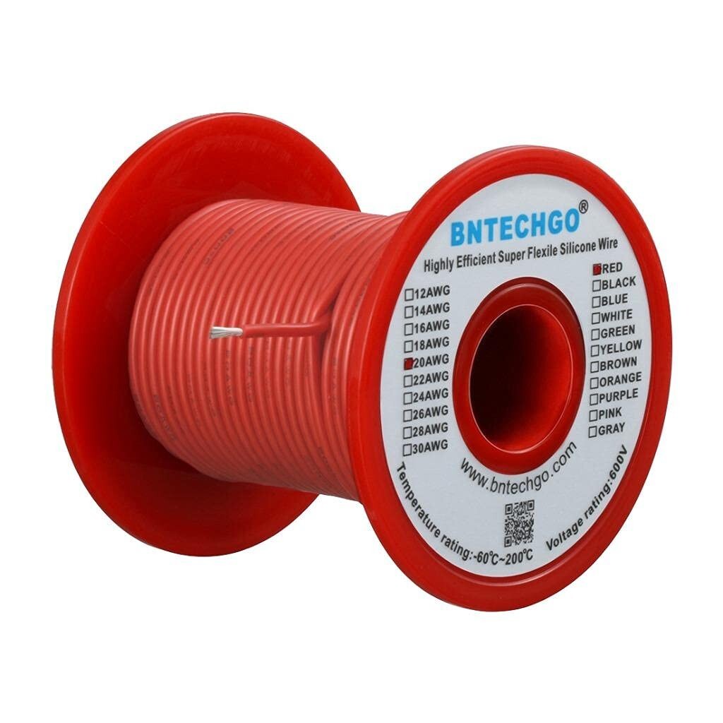 BNTECHGO 20 Gauge Silicone Wire Spool 100 Ft Red Flexible 20 AWG Stranded Tinned