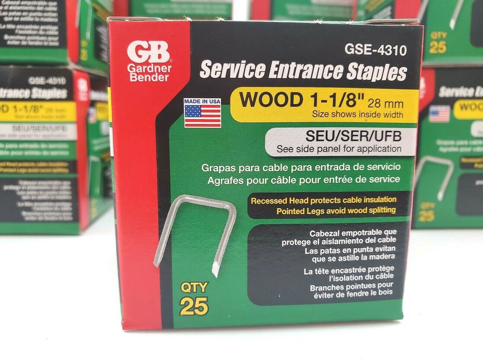Lot of 9 Boxes of 25 Gardner Bender Service Entrance Staples GSE-4310 1-1/8″