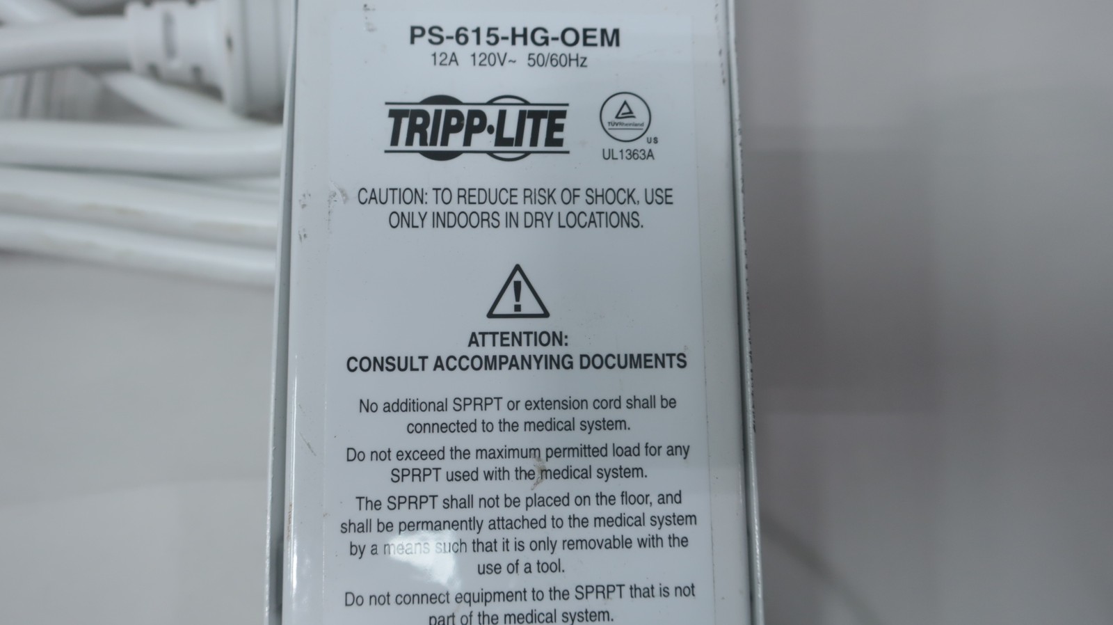 Tripp Lite PS-615-HG-OEM Medical-grade 6 Outlet Power Strip 15ft Cord 12a 120vac