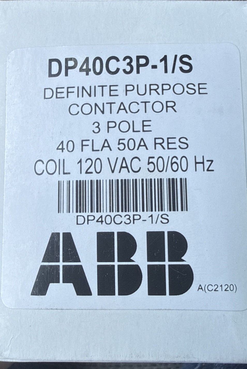 DP40C3P-1/S ABB 3-Pole 40A Definite Purpose Contactor 120V-Coil NEW