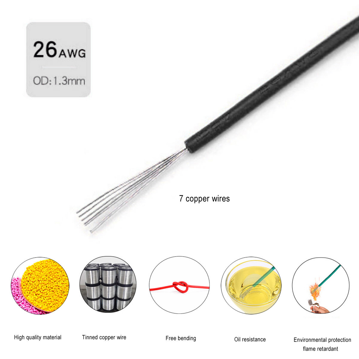 UL1007 Tinned Coppers Stranded Electrical Wire Cable – 26 AWG PVC Hookup Wires