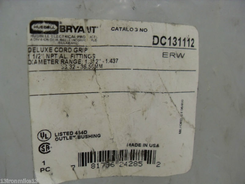 ⭐NEW⭐ 1-1/2″NPT HUBBELL/KELLEMS BRYANT DC131112 CABLE CORD GRIP 1.312-1.437″