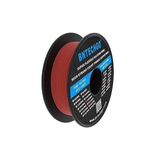 BNTECHGO 18 Gauge Silicone Wire Spool 250 ft Red Flexible 18 AWG Stranded Tin…
