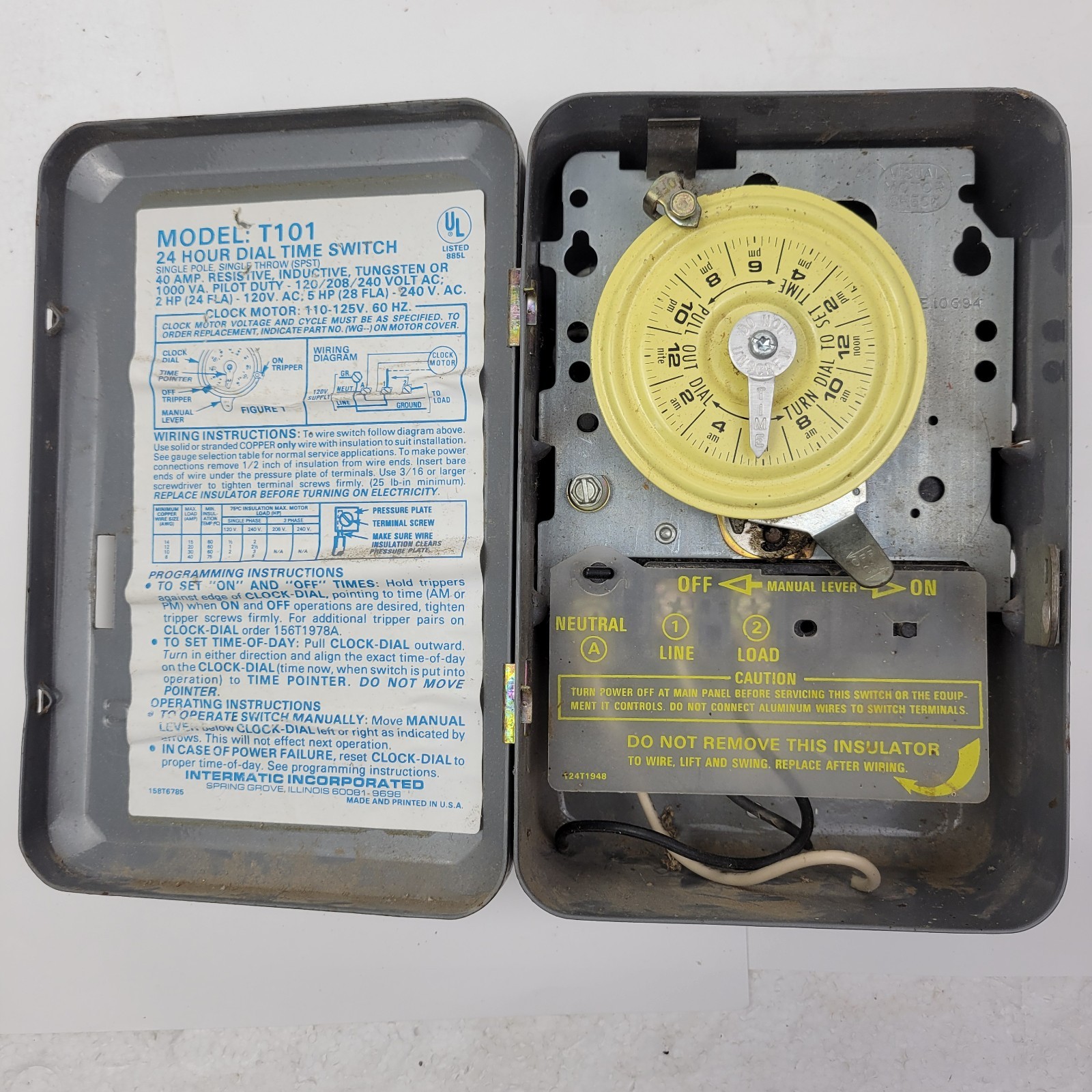 Intermatic T101 Mechanical Time Switch – Industrial Heavy Duty SPST 24Hr 120V