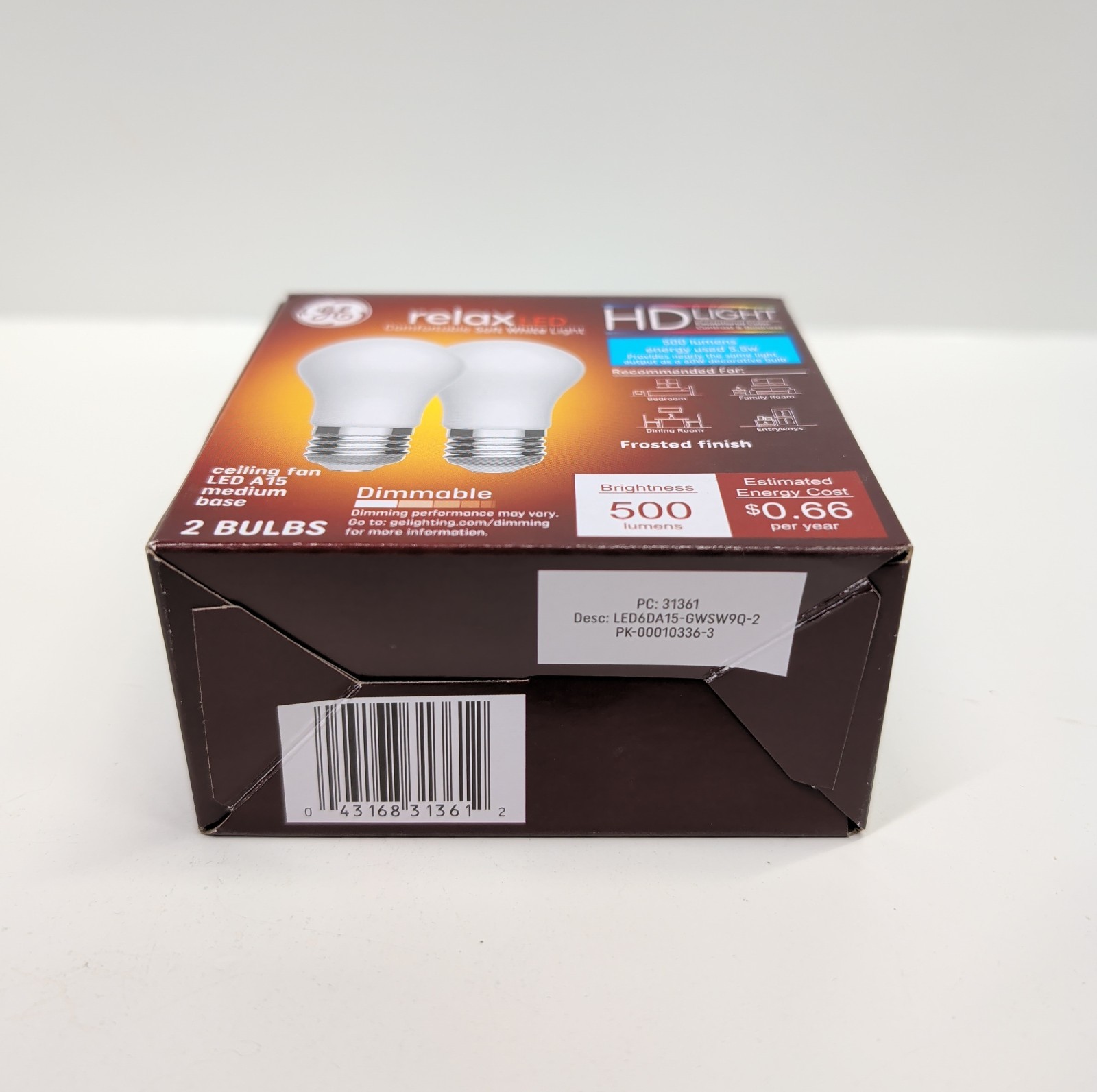 LED A15 Ceiling Fan Bulbs 5.5W 500 Lumens Soft White Medium Base 2‑Pack 31361