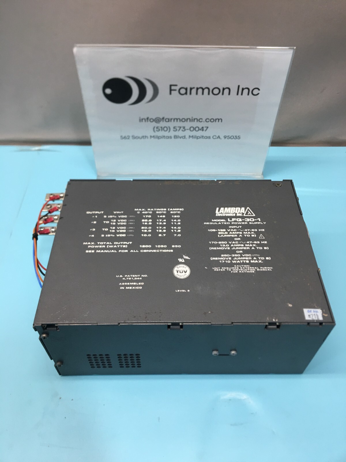 Lambda LFQ-30-1 Regulated Power Supply, 105-132VAC, 47-63Hz, 20.0A, 166830