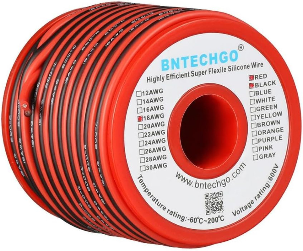 BNTECHGO 18 Gauge Flexible 2 Conductor Parallel Silicone Wire Spool Red Black Hi