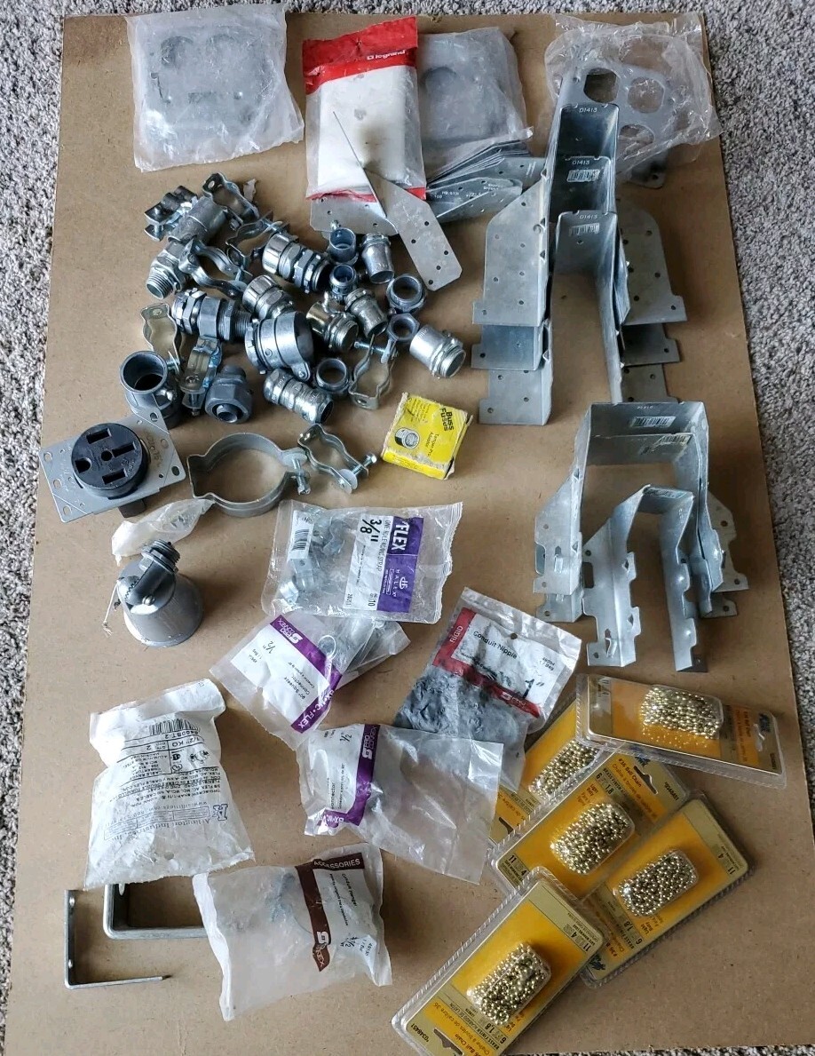 Junk Drawer Lot Mixed Electrical 220v Plug Conduit Fittings Fuses Joist Hangers